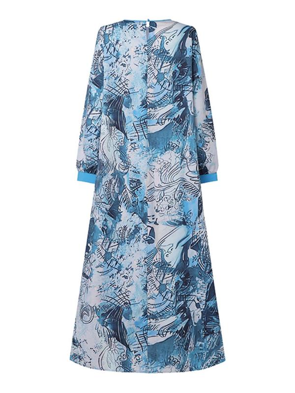 Women's Floral Print Asymmetrical Design Long Sleeve Dress, Elegant Round Neck Long Dress for Party Holiday Wedding Guest, Ladies Clothes for All Seasons